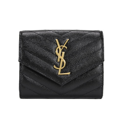 YSL MONOGRAM 魚子醬牛皮信封釦式中夾(黑色)