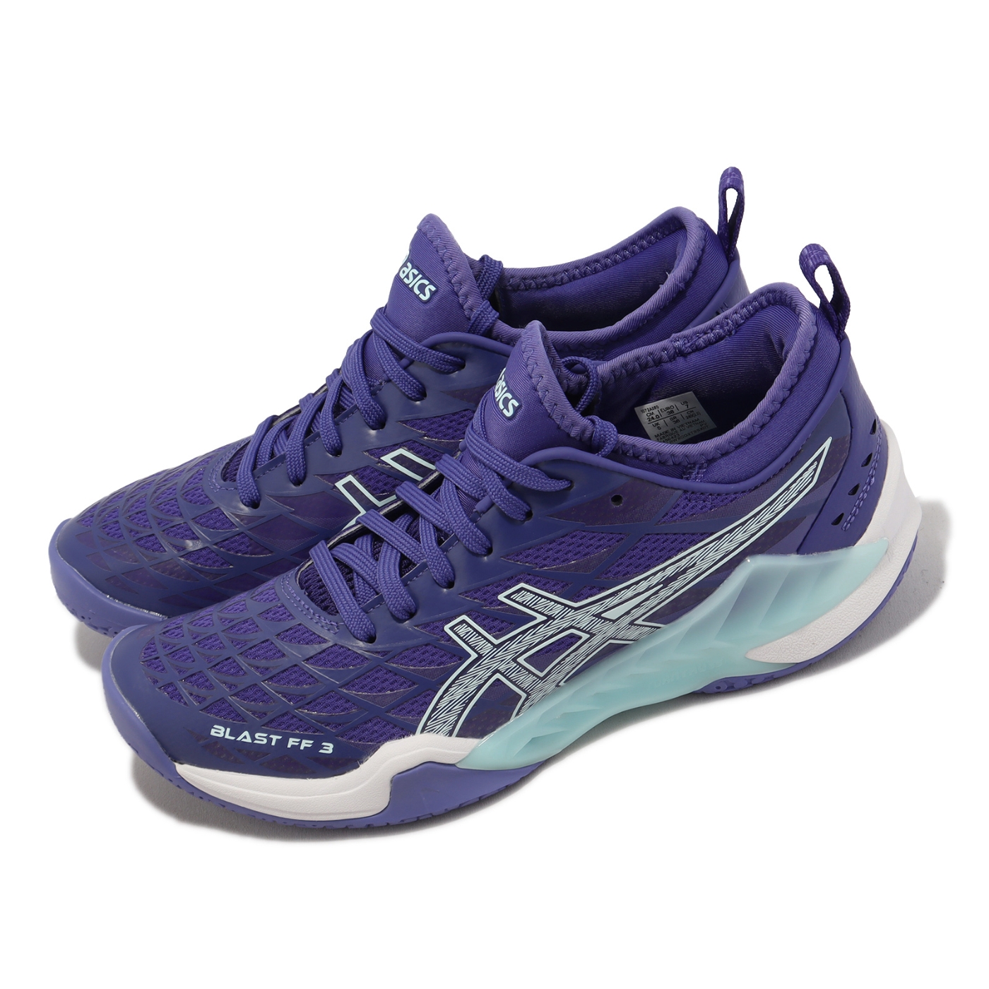 Asics 羽球鞋Blast FF 3 女鞋紫藍白支撐穩定襪套式運動鞋亞瑟士 