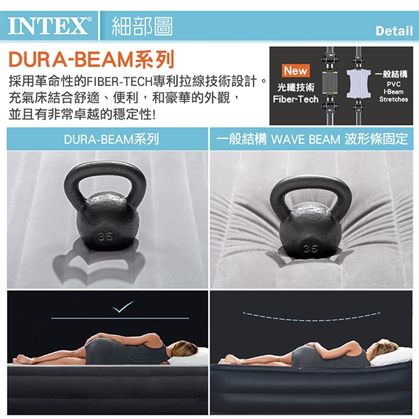 INTEX 豪華型橫條內建電動幫浦充氣床-單人99cm(67765)