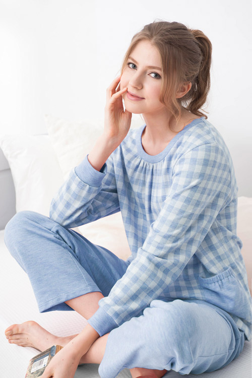 羅絲美睡衣 -愜意生活長袖褲裝睡衣(藍格紋)