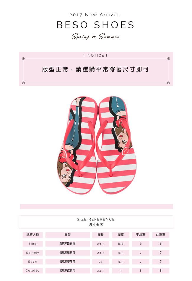 BESO 海軍風格 BESO girl條紋人字拖~紅