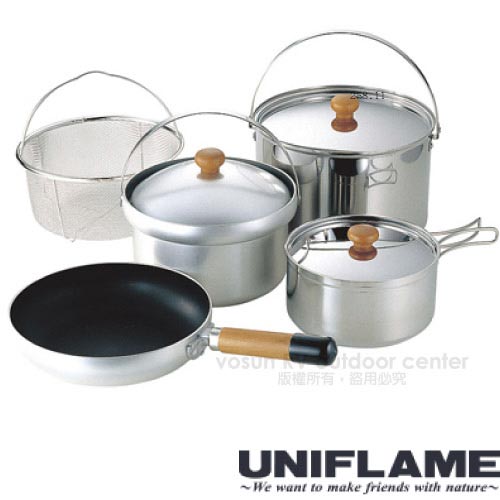 日本 UNIFLAME FAN5 DX不鏽鋼五件式鍋具組(4~5人)