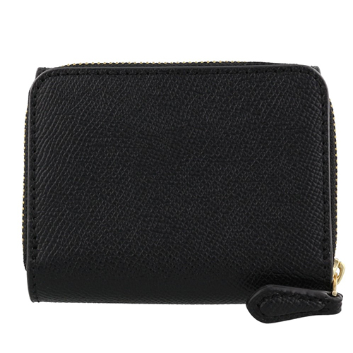 COACH 經典馬車LOGP防刮皮革 釦式三摺短夾 零錢袋 黑色