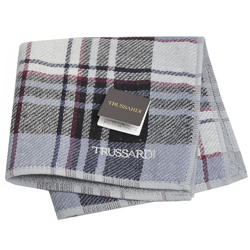 TRUSSARDI 正方格圖紋字母刺繡LOGO小方巾(灰)