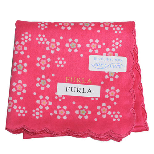 FURLA 繽紛花朵圖騰品牌字母LOGO帕領巾(桃紅系)