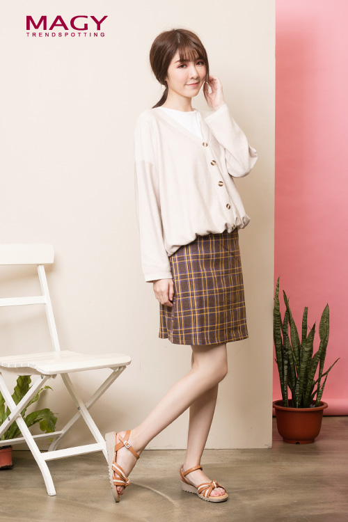 MAGY 夏日甜心 扭結交叉雙色牛皮楔型涼鞋-棕色