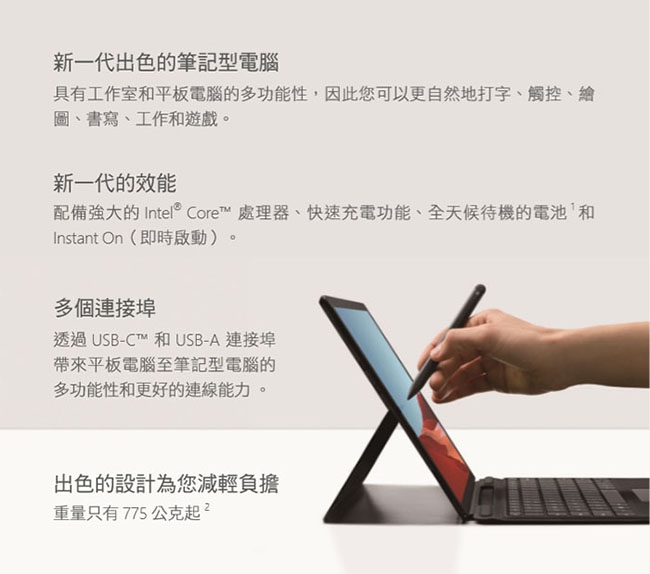 含鍵盤組 Microsoft 微軟 Surface Pro7 I7/16G/1TB(白金)