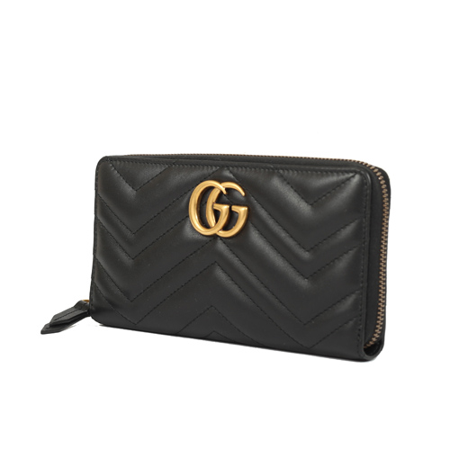 GUCCI Marmont 復古LOGO拉鍊長夾(黑色)