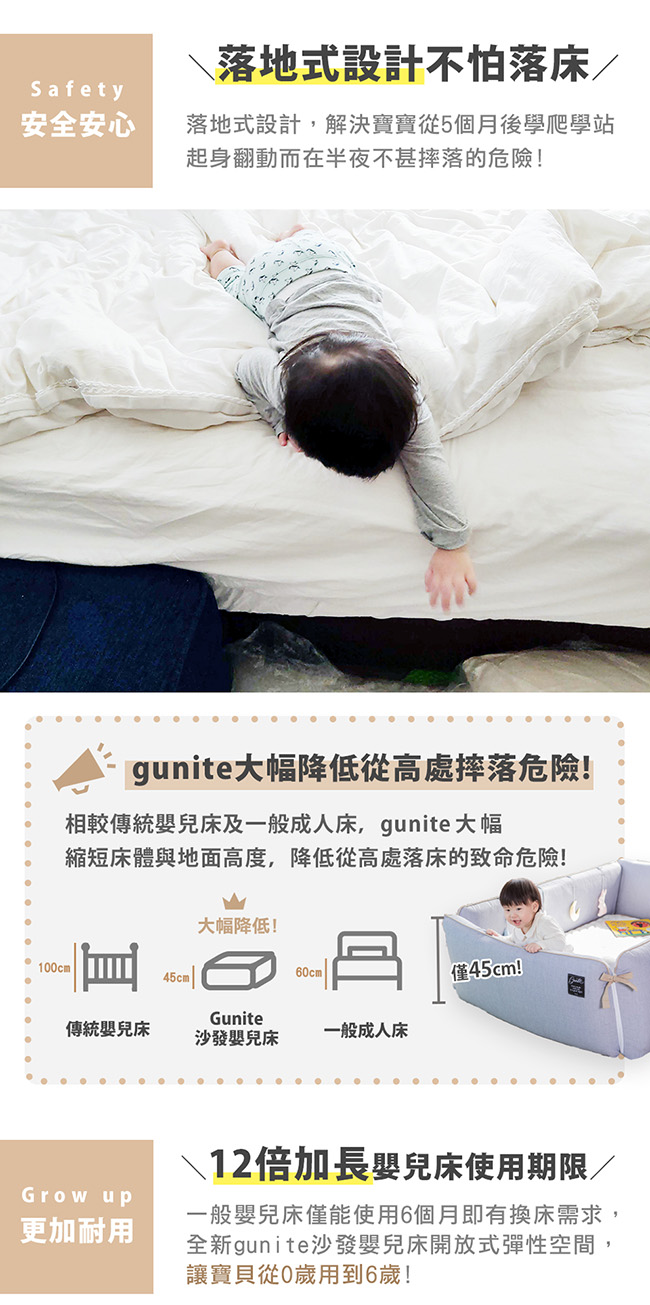 gunite 沙發嬰兒床-安撫陪睡式0-6歲(巴黎粉)