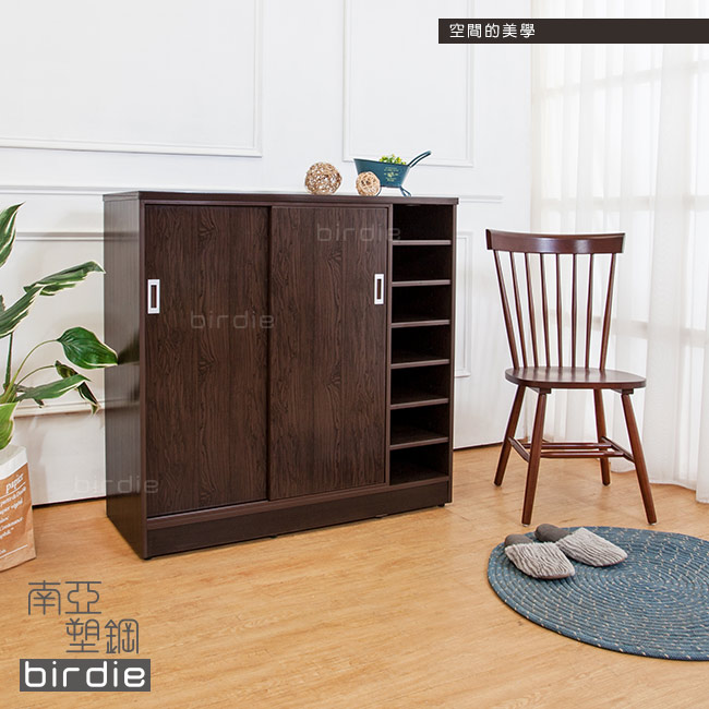 Birdie南亞塑鋼-3.6尺右開放拉門/推門塑鋼鞋櫃(胡桃色)-107x41x104cm