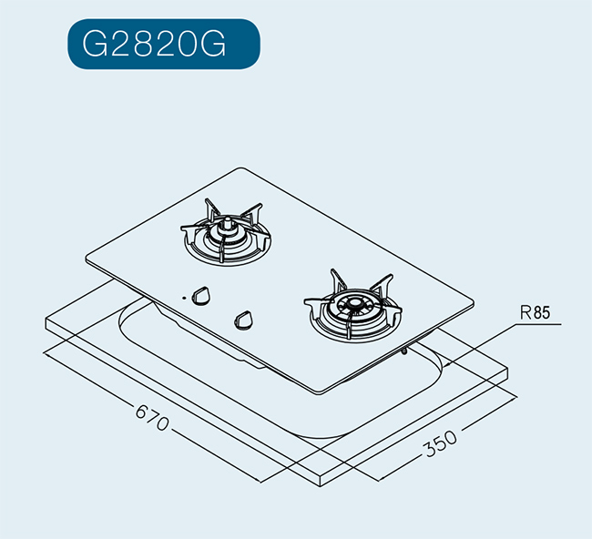 櫻花牌 G2820G 單邊防乾燒強化玻璃檯面式雙口瓦斯爐(天然)