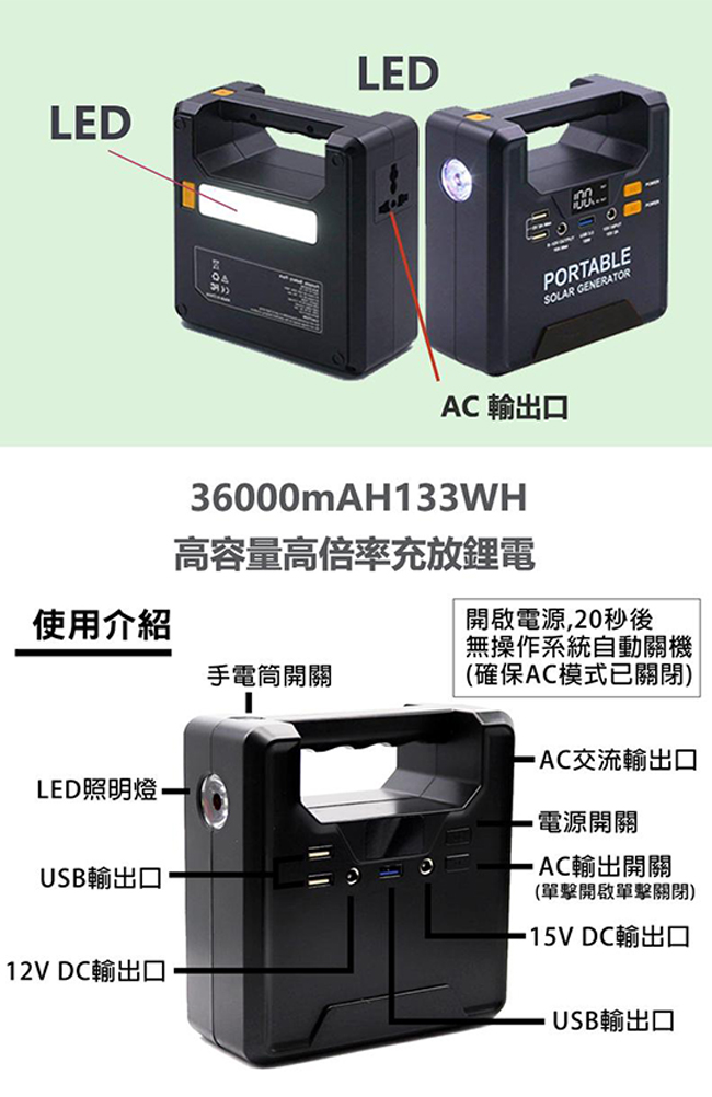 SUNIWIN尚耘戶外充電神器PS133超大容量133Wh行動電源36000mAh