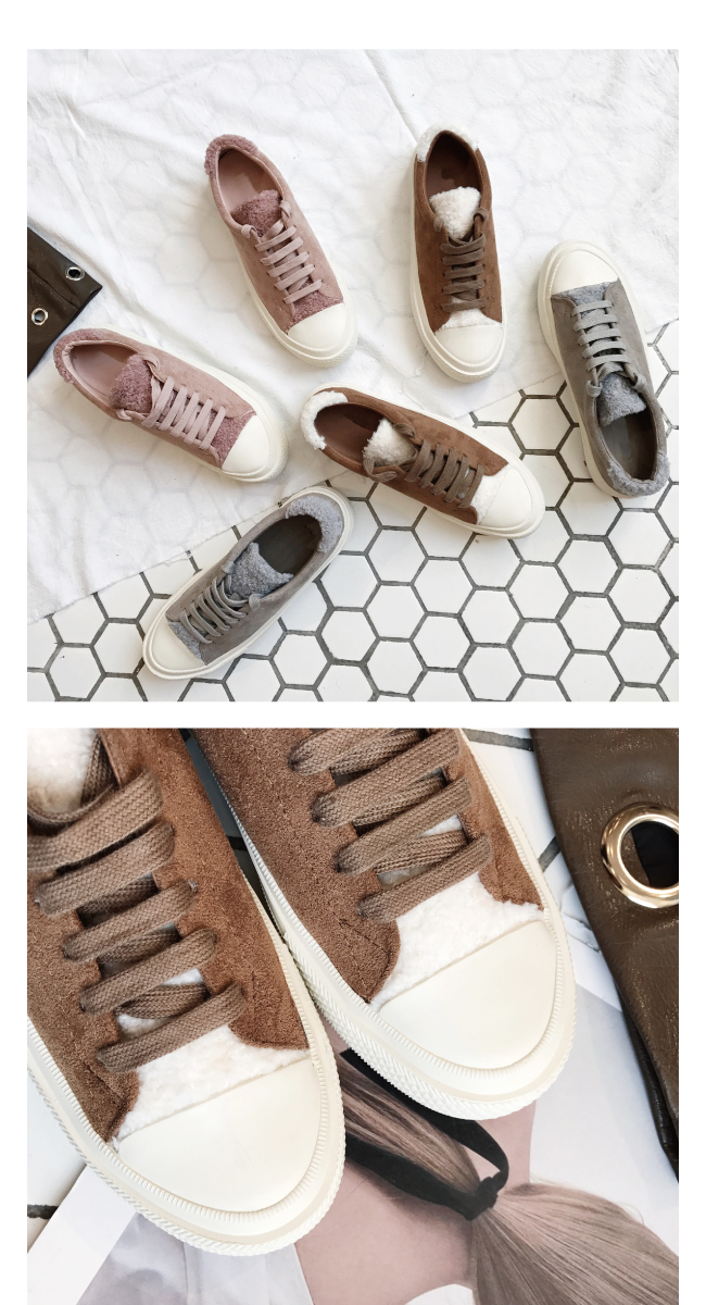 【T2R】韓國空運流行款毛毛異材質拼接帆布鞋-灰