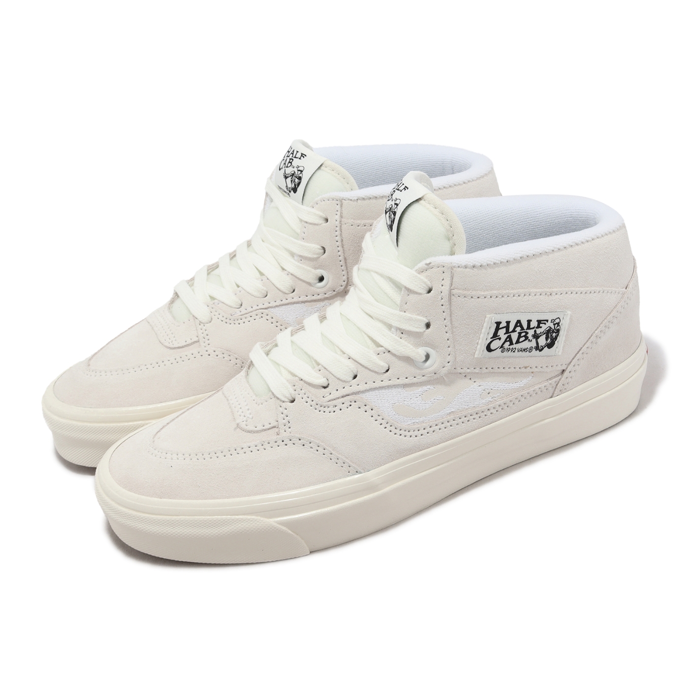 Vans 休閒鞋Half Cab 33 DX 米白黑男鞋中筒火焰絨面VN0A5KX6WHT | 休閒