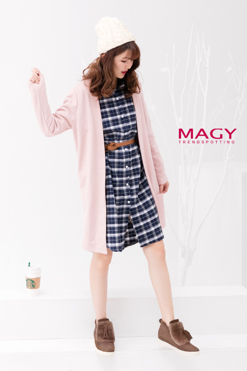 MAGY 街頭時尚 毛海流蘇內增高高筒休閒鞋-可可