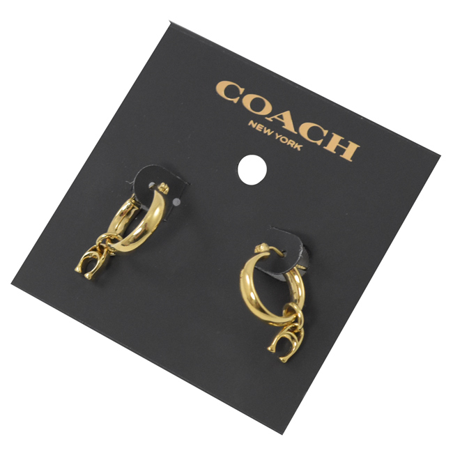 COACH 小C字簍空LOGO耳環(金色)