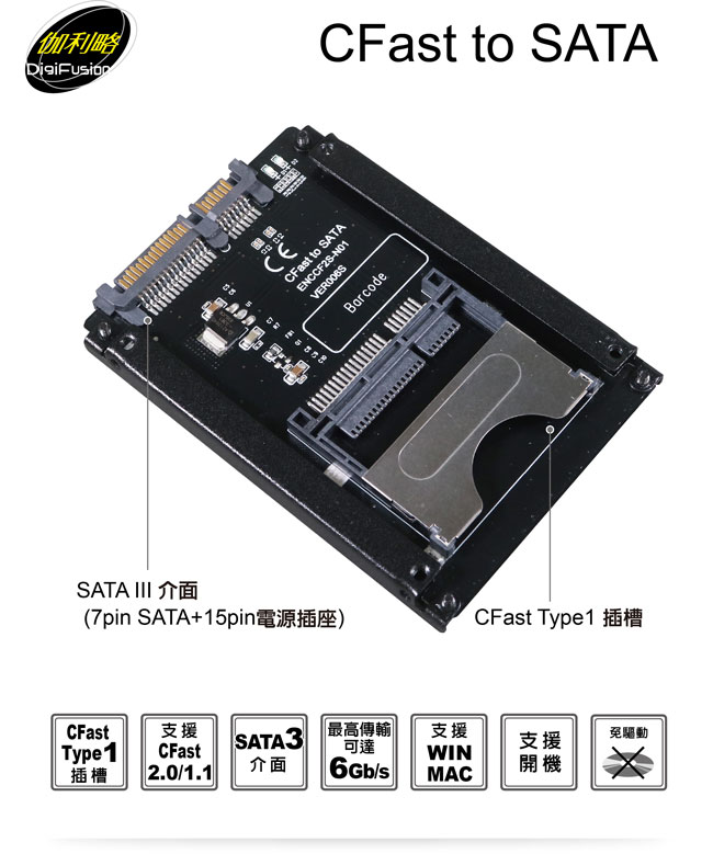 伽利略 CFast to SATA 轉接卡