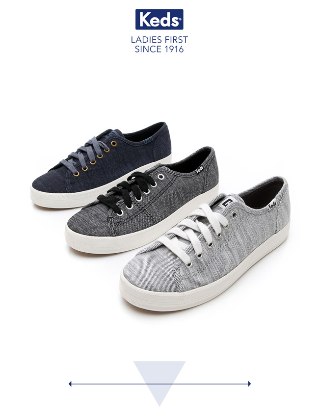 Keds KICKSTART 質感斜紋綁帶休閒鞋-白