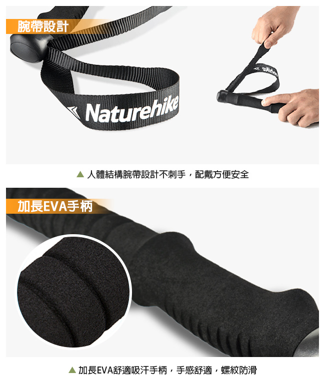 Naturehike 長手把6061鋁合金三節外鎖登山杖 附杖尖保護套 橘色