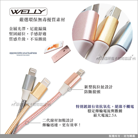 WELLY i7/6s/6 Lightning 8pin 二代編織線超值2入-2M