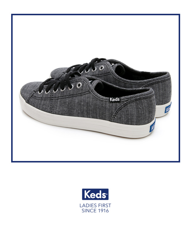 Keds KICKSTART 質感斜紋綁帶休閒鞋-黑