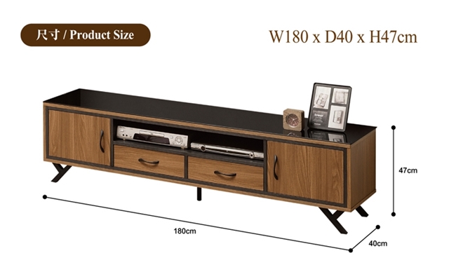 日本直人木業-ROME胡桃木工業風180CM電視櫃(180x40x47cm)