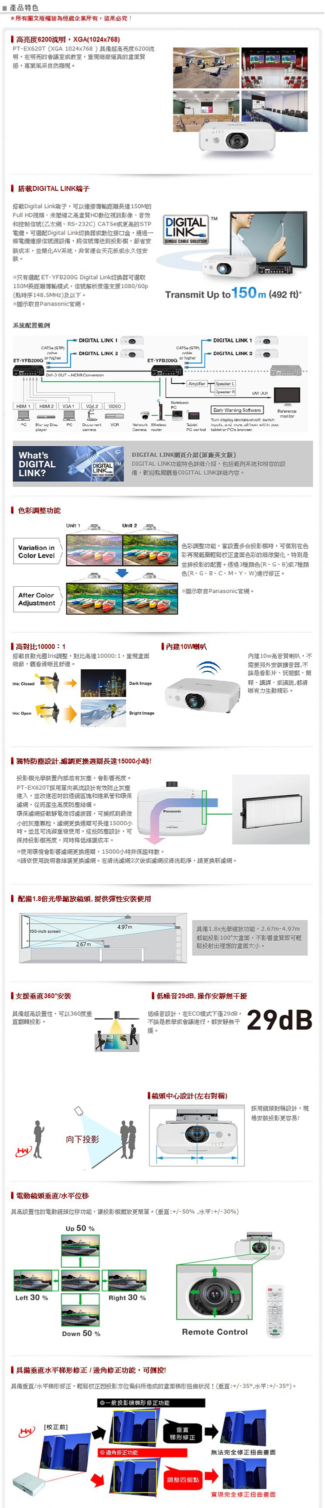 Panasonic XGA 6200流明 液晶投影機 PT-EX620T