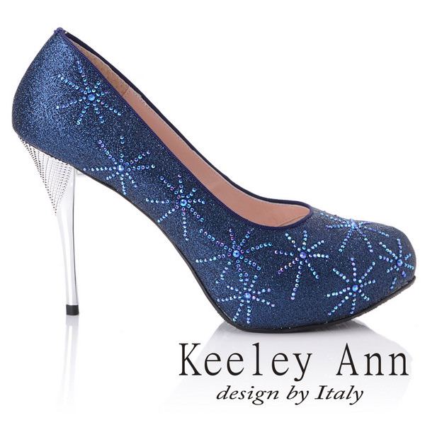 Keeley Ann 優雅迷人~水鑽唯美質感真皮軟墊高跟鞋(藍色)