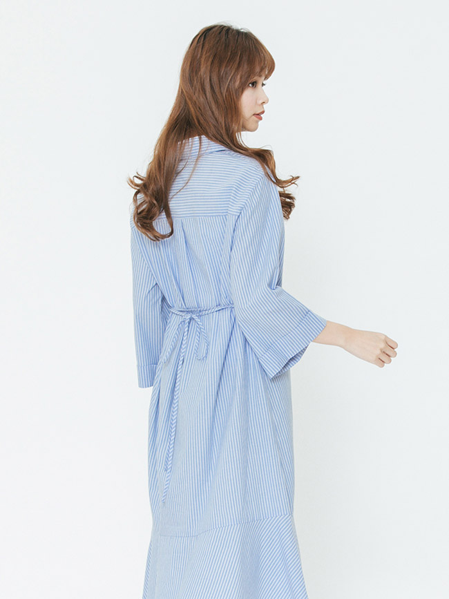 H:CONNECT 韓國品牌 女裝-連身魚尾印字洋裝-藍