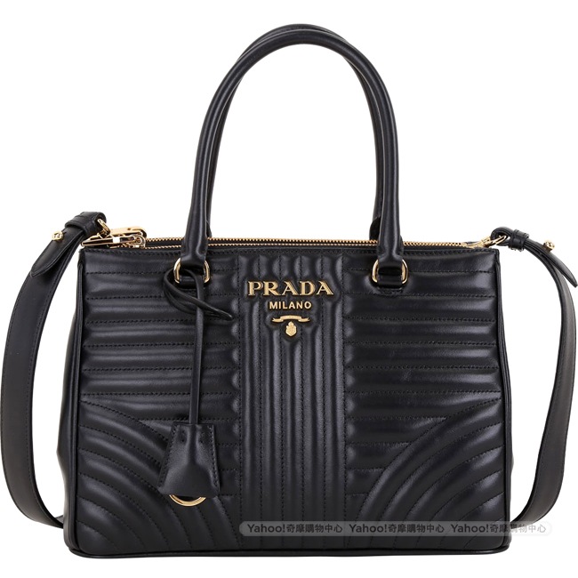 PRADA Diagramme 金字絎縫小牛皮手提肩背托特包(黑色)