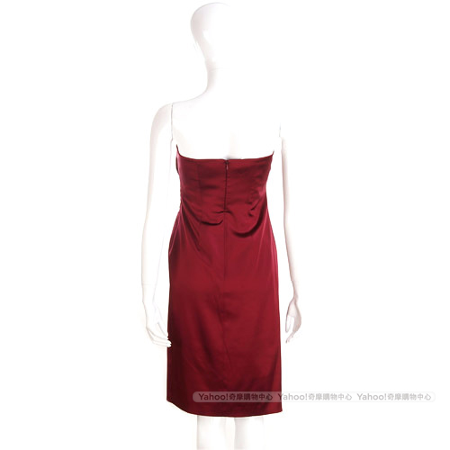 PHILOSOPHY 紅色抓褶緞面平口洋裝(展示品)