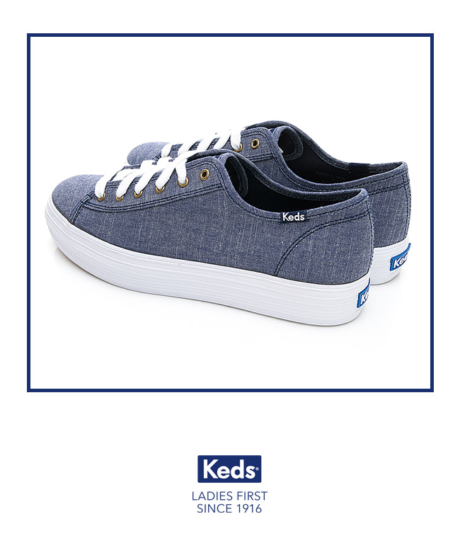 Keds TRIPLE KICK 輕薄厚底帆布鞋-藍色