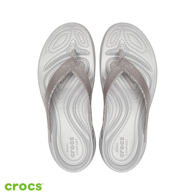 Crocs 卡駱馳 (女鞋) 卡沛兒亮面坡跟人字拖 205782-00N