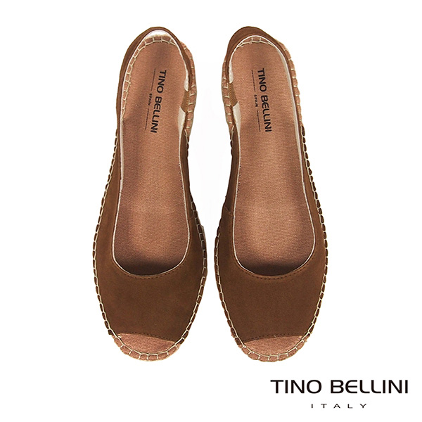 Tino Bellini 西班牙進口簡約麂皮魚口麻編楔型涼鞋 _ 棕