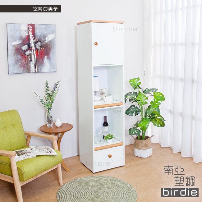 Birdie南亞塑鋼-1.5尺一門一抽二拉盤塑鋼電器櫃(白+原木)44x41x180cm