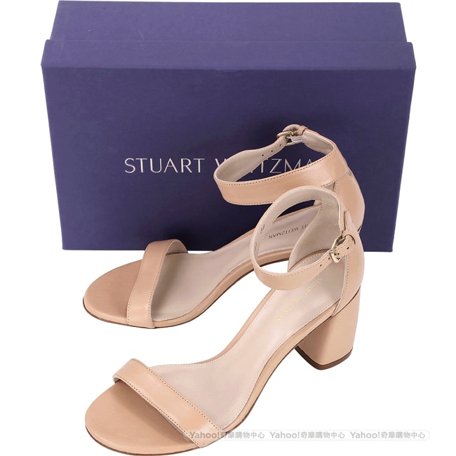 Stuart Weitzman PARTLYDE 駝色皮革一字繫踝高跟涼鞋