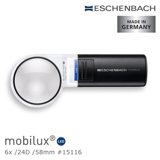 【Eschenbach】6x/24D/58mm 德國製LED手持型非球面放大鏡 15116