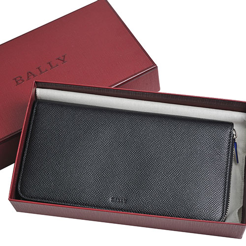 BALLY BEVYN 義大利製經典LOGO防刮皮革拉鍊撞色內裏機能長夾(黑/紅)