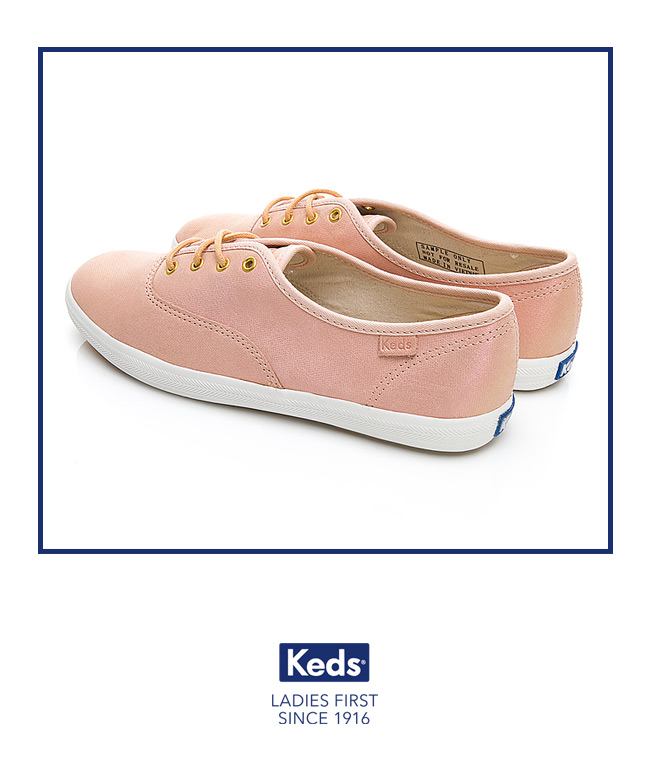 Keds CHAMPION 珠光皮革綁帶休閒鞋-粉紅