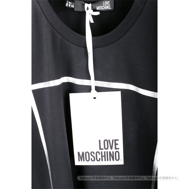 LOVE MOSCHINO 燙銀方框字母黑色棉質短袖洋裝