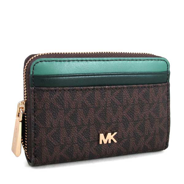 MICHAEL KORS Money Pieces金字Logo拼接皮革ㄇ型拉鍊零錢包-綠