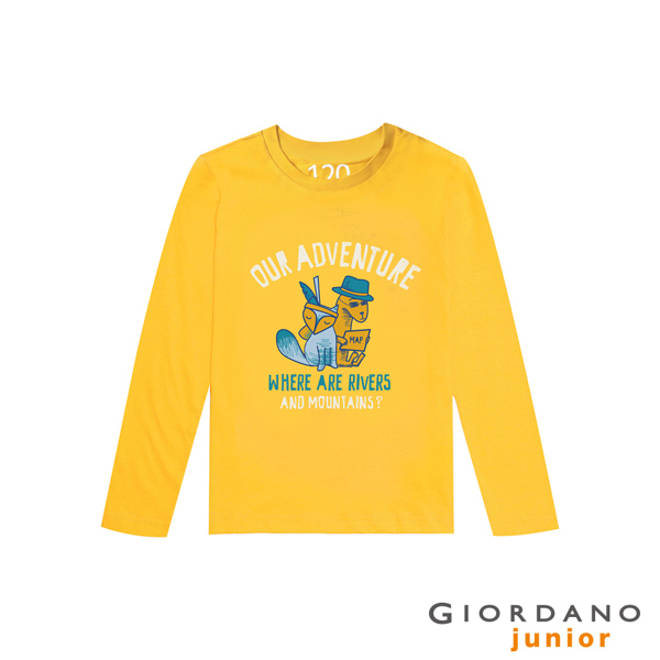 GIORDANO 童裝冒險旅程印花長袖T恤-61 黃色