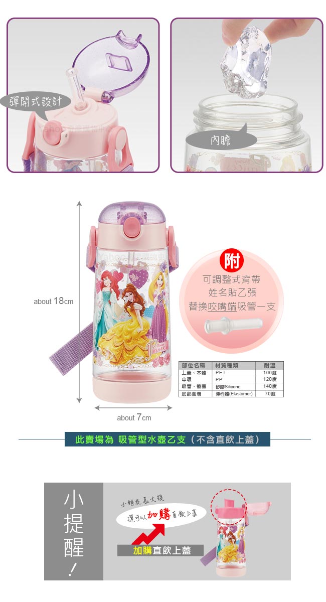 Skater PET吸管水壺(480ml) 迪士尼公主