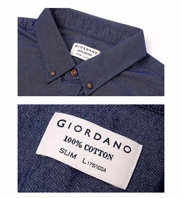 GIORDANO 男裝紳士刺繡牛津紡長袖襯衫-19 酒紅