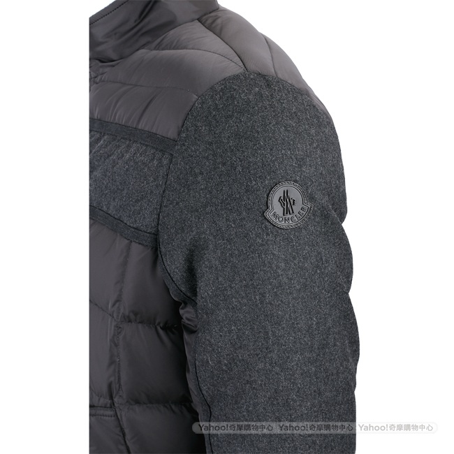 MONCLER 深灰色羊毛拼接絎縫羽絨外套(男款)