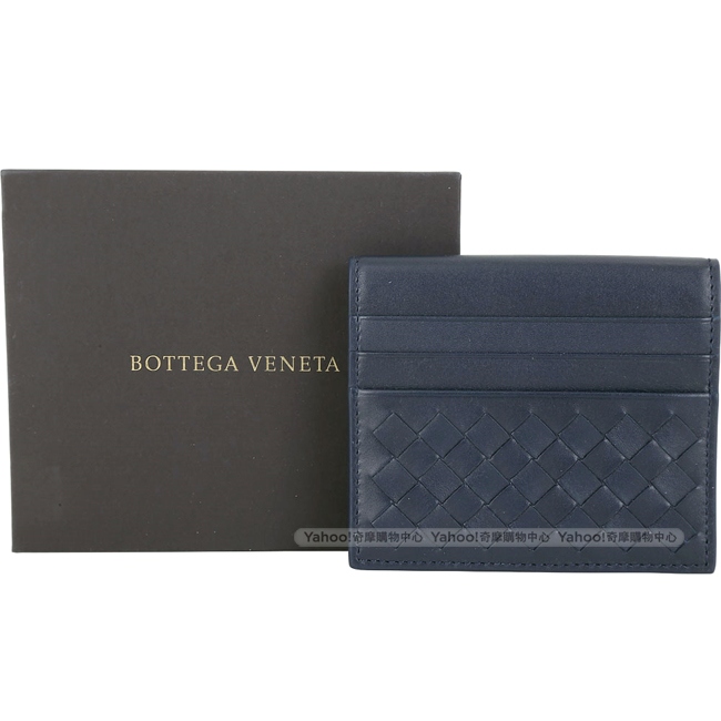 BOTTEGA VENETA 經典小牛皮編織對折卡片夾(夜藍色)