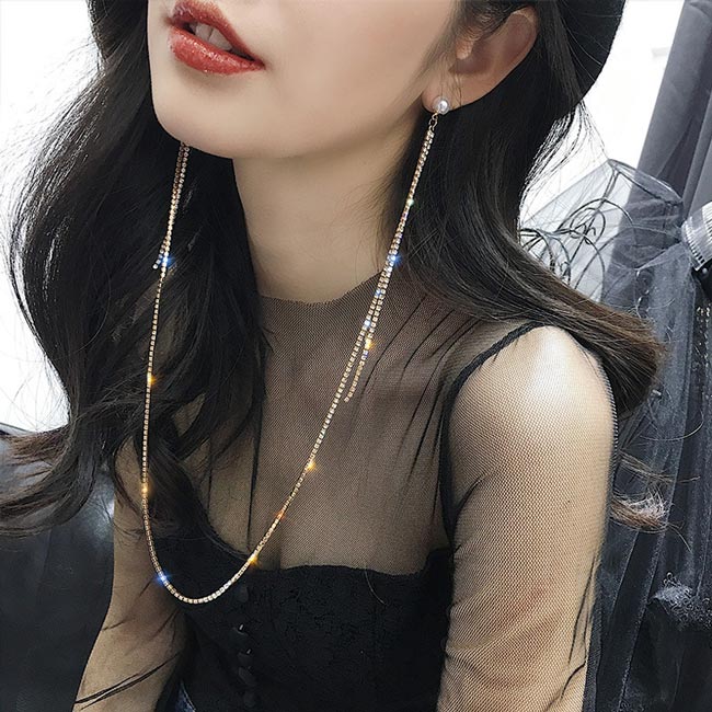 梨花HaNA 最新設計韓國閃鑽珍珠耳環一體式項鍊顯臉瘦