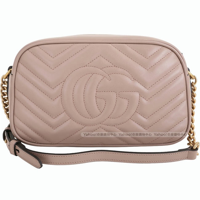 GUCCI GG Marmont Matelasse V型絎縫牛皮斜背包(裸膚色)