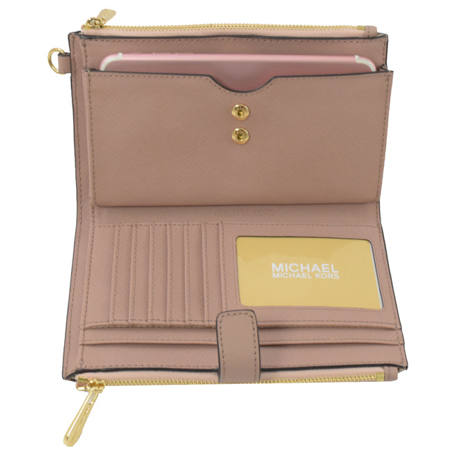 MICHAEL KORS Jet Set PVC對開式雙拉鍊手掛中夾(粉)