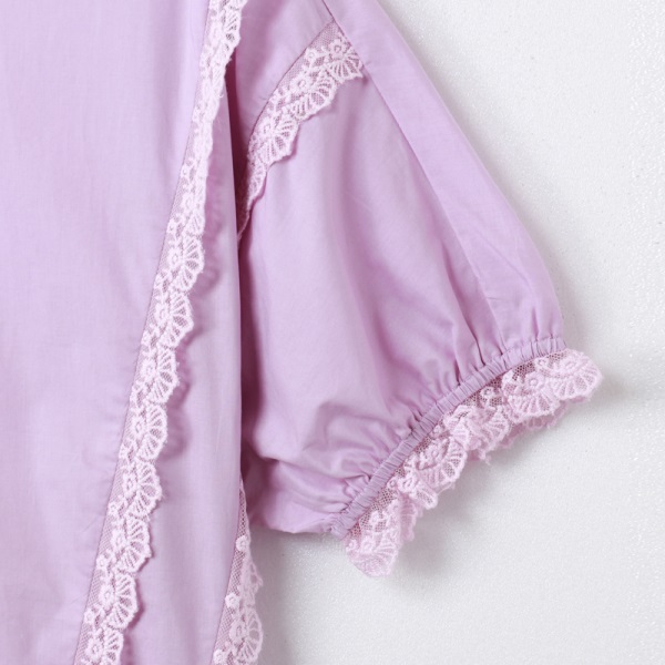 高含棉蕾絲設計澎澎束袖寬鬆上衣-OB大尺碼
